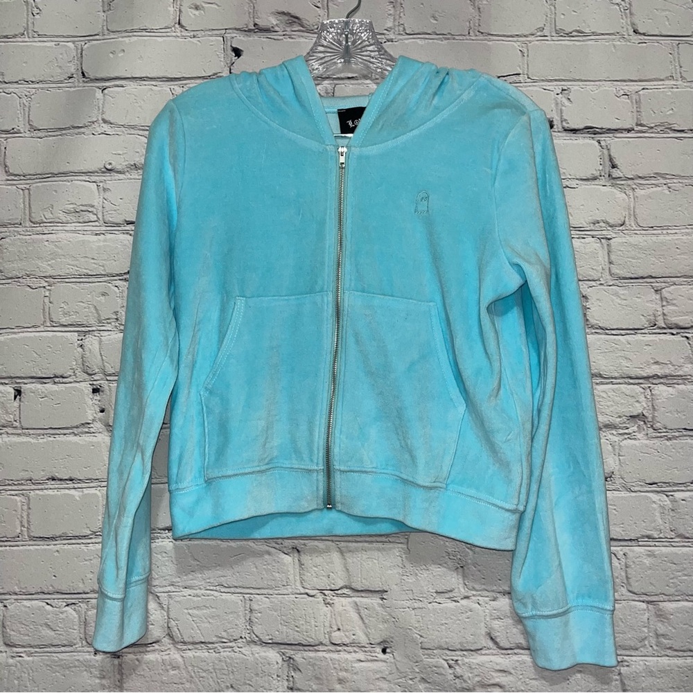 Vintage Y2K Lonely Ghost Blue Velour Bling Rhinestone Tracksuit Matching Set - Picture 8 of 15